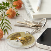 Papillon (Hound Tri) Malerei - Original Hundekunst Schlüsselanhänger (Vorderseite rechts)