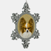 Papillon (Hound Tri) Malerei - Original Hundekunst Schneeflocken Zinn-Ornament (Links)