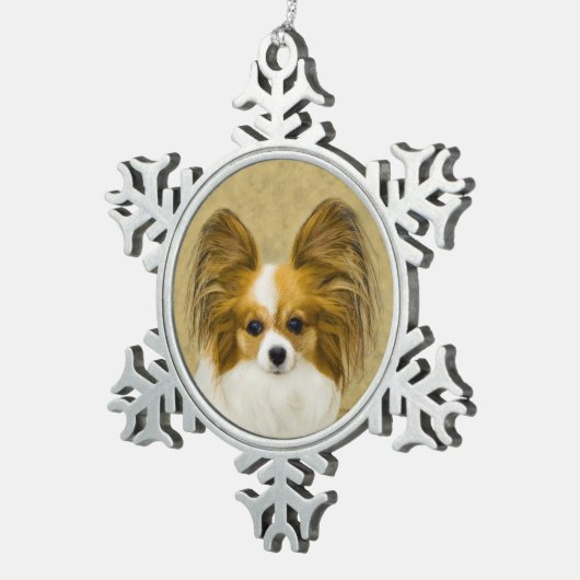 Papillon (Hound Tri) Malerei - Original Hundekunst Schneeflocken Zinn-Ornament (Rechts)
