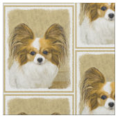 Papillon (Hound Tri) Malerei - Original Hundekunst Stoff (Nahaufnahme)