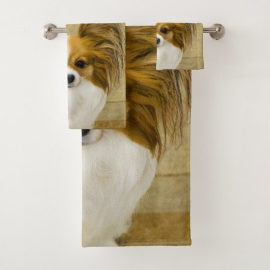 Papillon (Hound Tri) Malerei - Original Hundeschul Badhandtuch Set (Insitu)