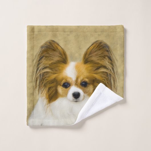 Papillon (Hound Tri) Malerei - Original Hundeschul Badhandtuch Set (Waschlappen)
