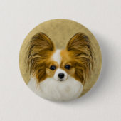 Papillon (Hound Tri) Malerei - Original Hundeschul Button (Vorderseite)
