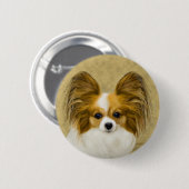 Papillon (Hound Tri) Malerei - Original Hundeschul Button (Vorne & Hinten)