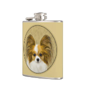 Papillon (Hound Tri) Malerei - Original Hundeschul Flachmann (Links)