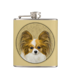Papillon (Hound Tri) Malerei - Original Hundeschul Flachmann