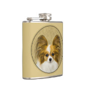 Papillon (Hound Tri) Malerei - Original Hundeschul Flachmann (Rechts)