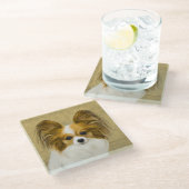 Papillon (Hound Tri) Malerei - Original Hundeschul Glasuntersetzer (Schrägansicht)