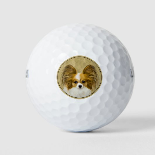 Papillon (Hound Tri) Malerei - Original Hundeschul Golfball (Vorderseite)