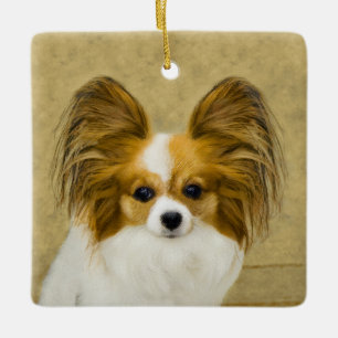Papillon (Hound Tri) Malerei - Original Hundeschul Keramikornament