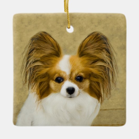 Papillon (Hound Tri) Malerei - Original Hundeschul Keramikornament (Vorderseite)