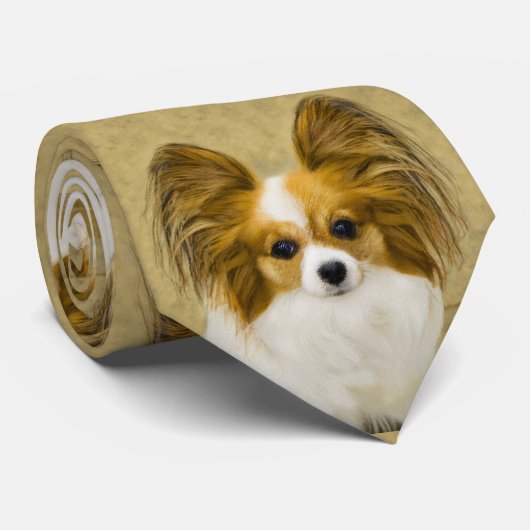 Papillon (Hound Tri) Malerei - Original Hundeschul Krawatte (Gerollt)