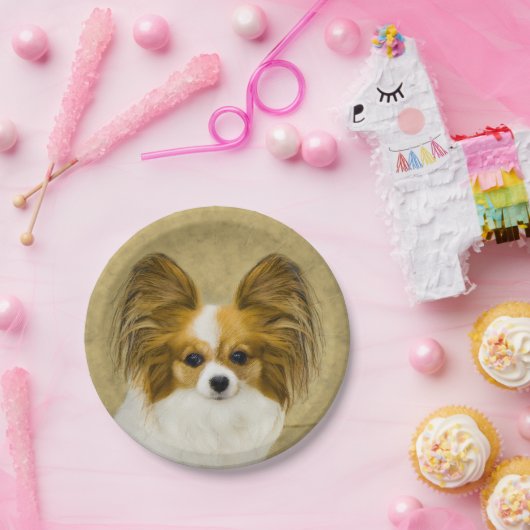 Papillon (Hound Tri) Malerei - Original Hundeschul Pappteller (Party)