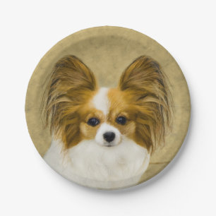 Papillon (Hound Tri) Malerei - Original Hundeschul Pappteller