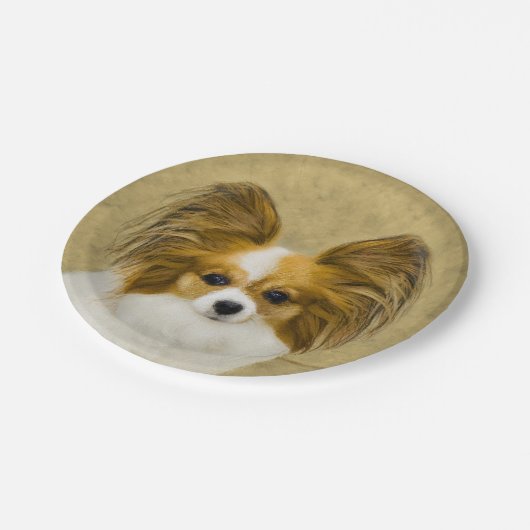 Papillon (Hound Tri) Malerei - Original Hundeschul Pappteller (Schrägansicht)