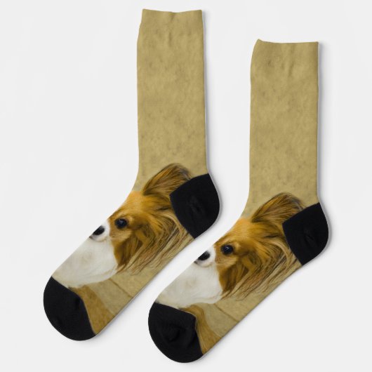 Papillon (Hound Tri) Malerei - Original Hundeschul Socken (Linkes Detail)