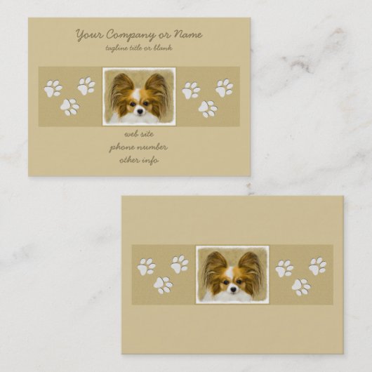 Papillon (Hound Tri) Malerei - Original Hundeschul Visitenkarte (Vorne/Hinten)