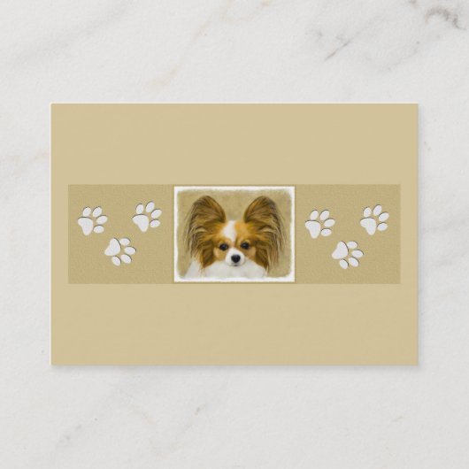 Papillon (Hound Tri) Malerei - Original Hundeschul Visitenkarte (Rückseite)