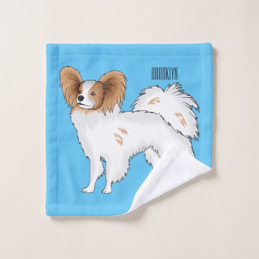 Papillon-Hund-Cartoon-Abbildung Badhandtuch Set (Waschlappen)