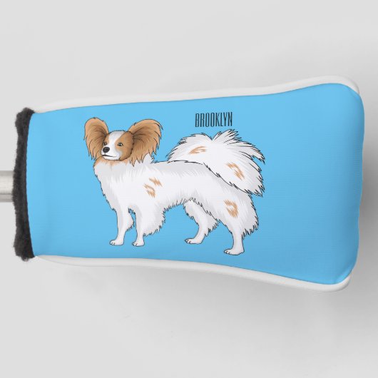 Papillon-Hund-Cartoon-Abbildung Golf Headcover (Vorderseite)