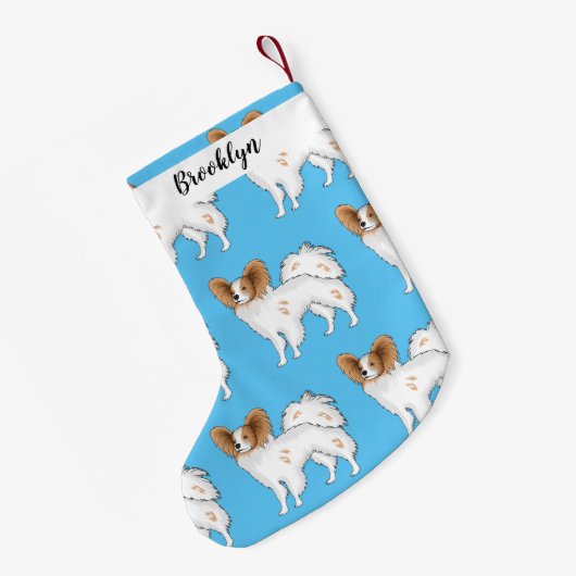 Papillon-Hund-Cartoon-Abbildung Kleiner Weihnachtsstrumpf (Rückseite (Hängend))