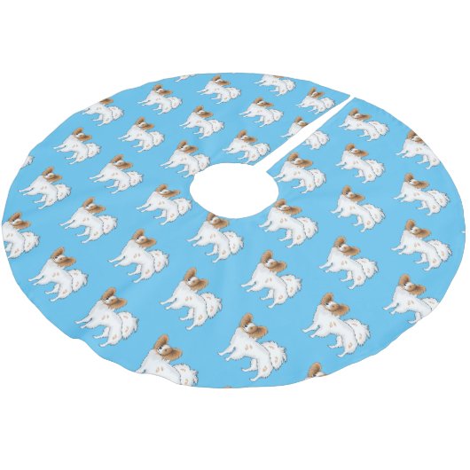 Papillon-Hund-Cartoon-Abbildung Polyester Weihnachtsbaumdecke (Schrägansicht)