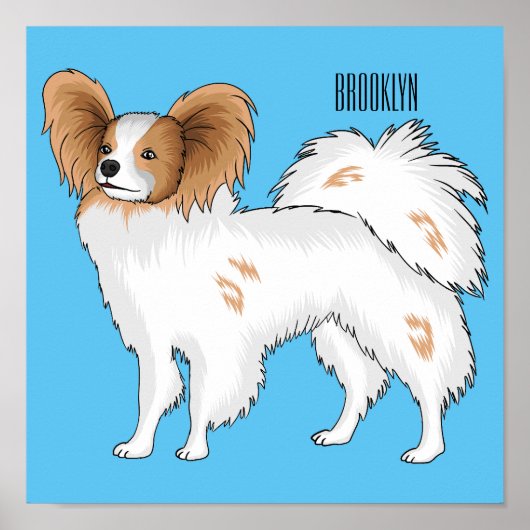 Papillon-Hund-Cartoon-Abbildung Poster (Vorne)