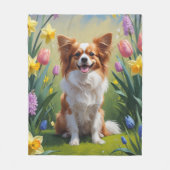 Papillon-Hund Frühlingsblumen Malerei Fleecedecke (Vorderseite)
