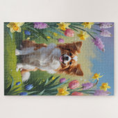 Papillon-Hund Frühlingsblumen Malerei Puzzle (Horizontal)