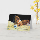 Papillon Hund Grußkarten Karte (Gelbe Blume)