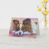 Papillon Hund Grußkarten Karte (Gelbe Blume)