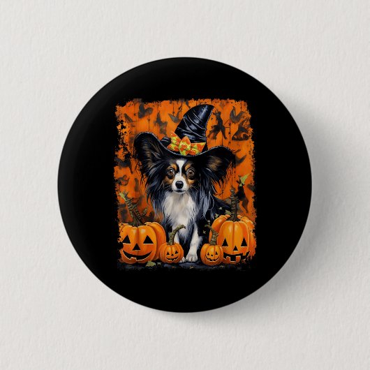 Papillon Hund Halloween Button (Vorderseite)