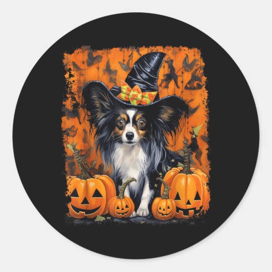 Papillon Hund Halloween Runder Aufkleber (Vorderseite)