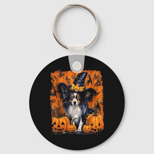 Papillon-Hund Halloween Schlüsselanhänger (Vorderseite)