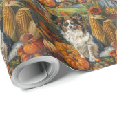 Papillon-Hund Herbst Ernte Erntedank Geschenkpapier (Rolleneckpunkt)