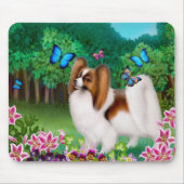 Papillon Hund im Garten Mousepad (Vorne)