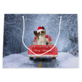 Papillon Hund im Schnee sitzen im Weihnachtswagen Große Geschenktüte (Vorderseite)