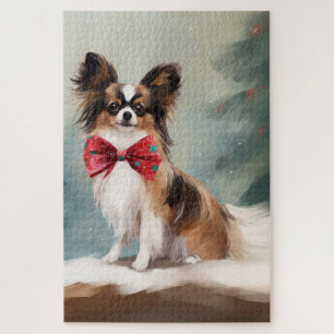Papillon-Hund im Schnee Weihnachten  Puzzle