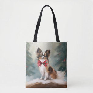 Papillon-Hund im Schnee Weihnachten  Tasche
