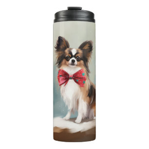 Papillon-Hund im Schnee Weihnachten Thermosbecher