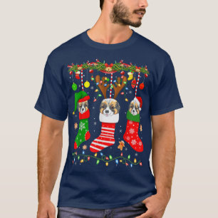 Papillon Hund in Weihnachtssocken Lichter Xmas T-Shirt