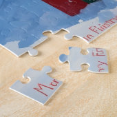 Papillon Hund läuft im Schnee mit Weihnachtshut Puzzle (Seite)