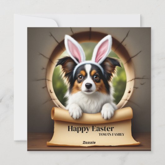 Papillon-Hund mit Familienname Feiertagskarte (Rückseite)