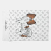 Papillon-Hund mit rotem Sand und Text Geschirrtuch (Horizontal)