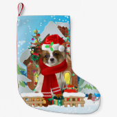Papillon Hund mit Weihnachtsgeschenken Kleiner Weihnachtsstrumpf (Vorderseite)