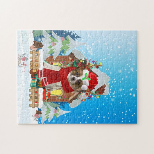 Papillon Hund mit Weihnachtsgeschenken Puzzle (Horizontal)