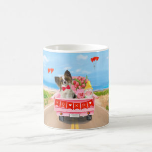 Papillon-Hund Valentinstag LKW Herzen Kaffeetasse