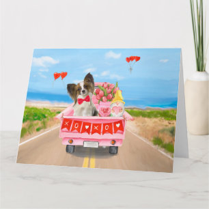 Papillon-Hund Valentinstag LKW Herzen Karte