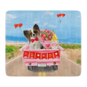 Papillon-Hund Valentinstag LKW Herzen Schneidebrett