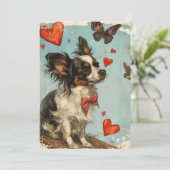 Papillon-Hund Vintag Valentinstag Feiertagskarte (Stehend Vorderseite)